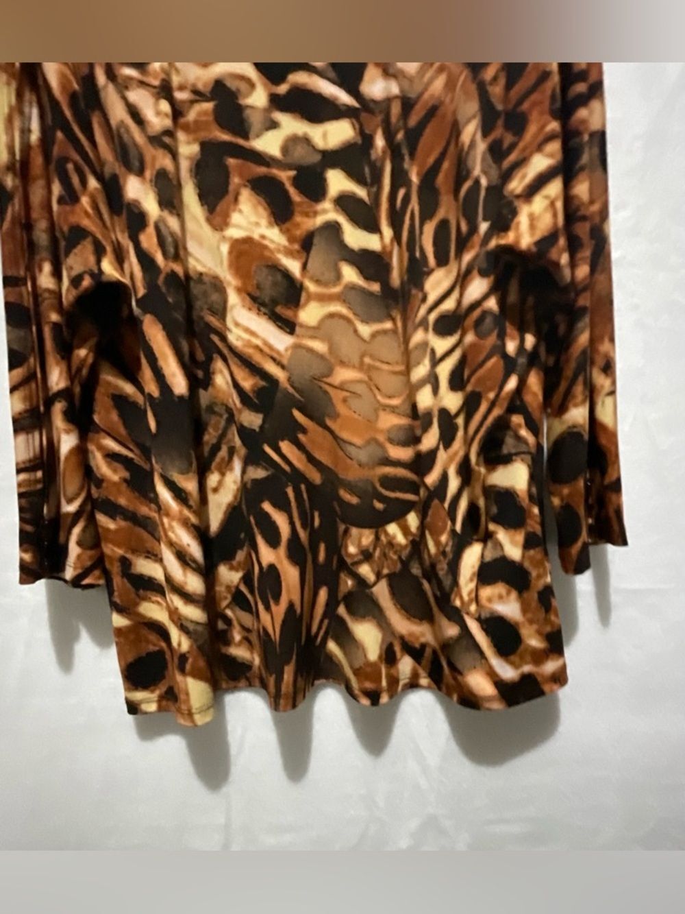 ANTTHONY Abstract Butterfly Animal Print Tunic Top Brown Gold Size L 3/4 Sleeve - Picture 2 of 8